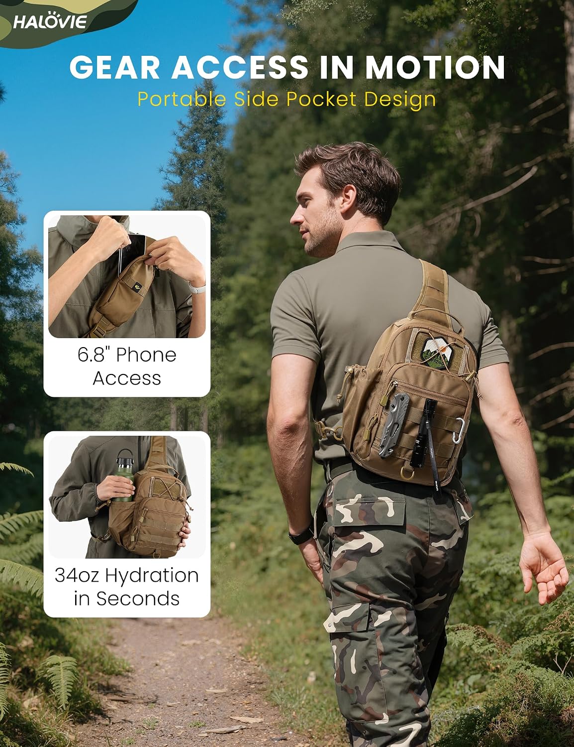 Anti-theft Tactical Sling Bag RFID Black Military Shoulder Bag with Phone Pack EDC Molle Crossbody Bag for men