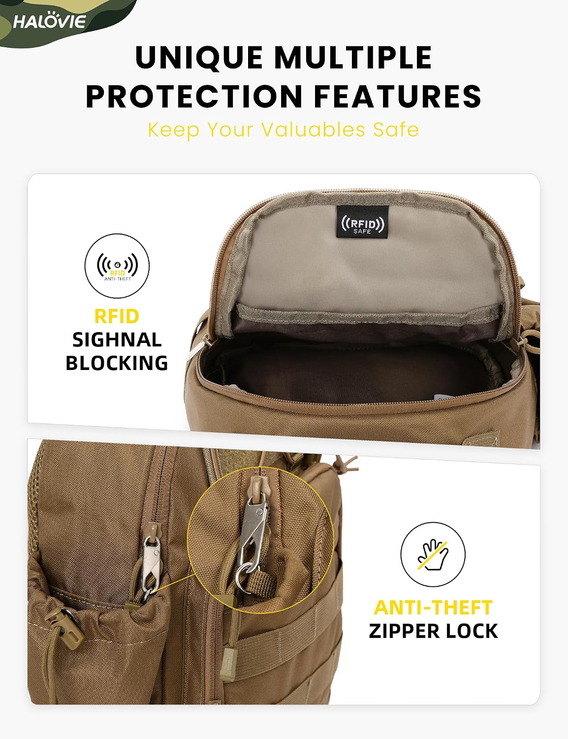 Anti-theft Tactical Sling Bag RFID Black Military Shoulder Bag with Phone Pack EDC Molle Crossbody Bag for men