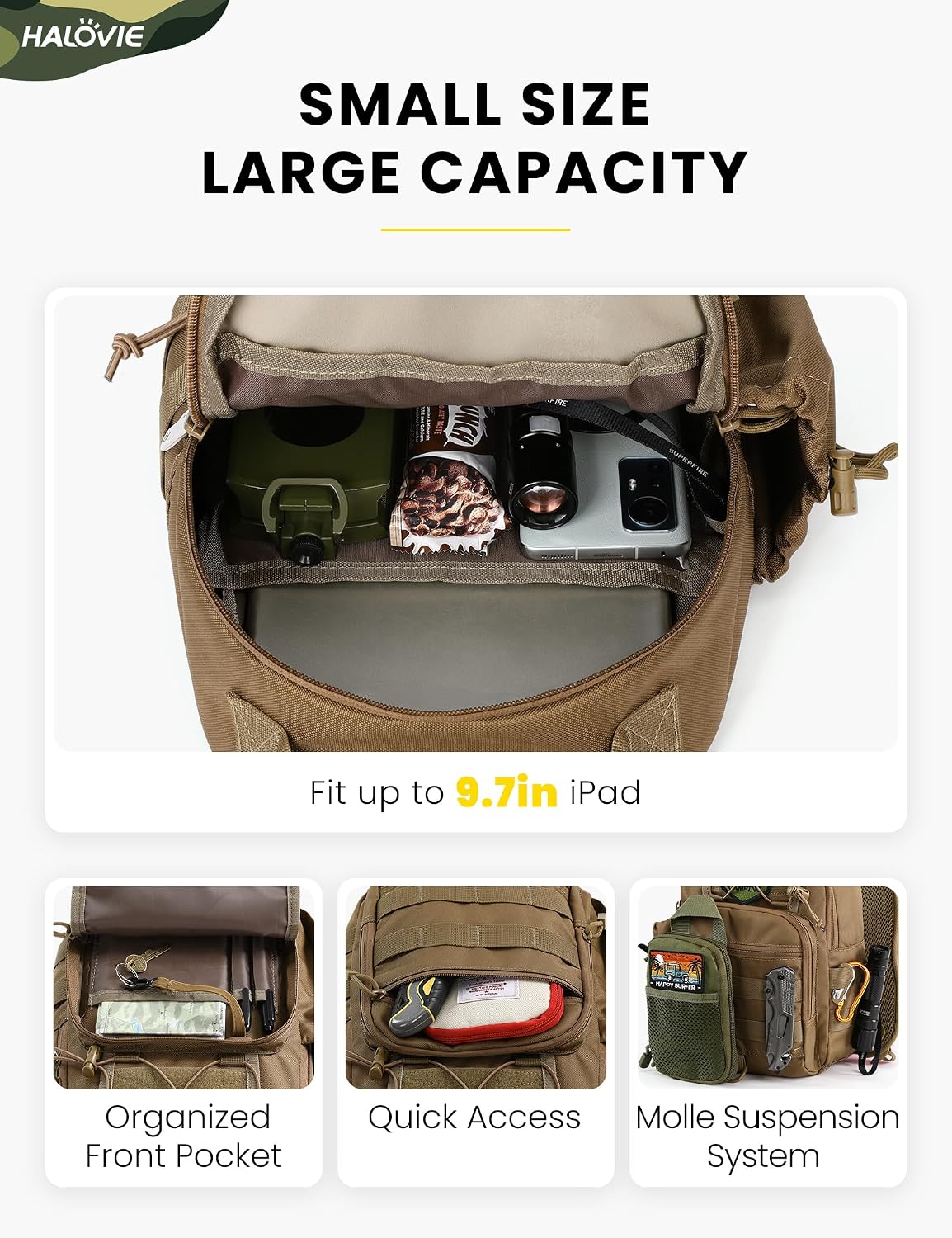 Anti-theft Tactical Sling Bag RFID Black Military Shoulder Bag with Phone Pack EDC Molle Crossbody Bag for men