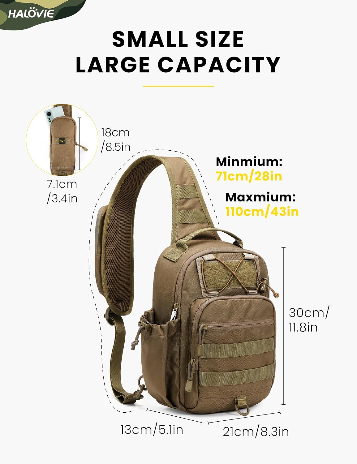 Anti-theft Tactical Sling Bag RFID Black Military Shoulder Bag with Phone Pack EDC Molle Crossbody Bag for men