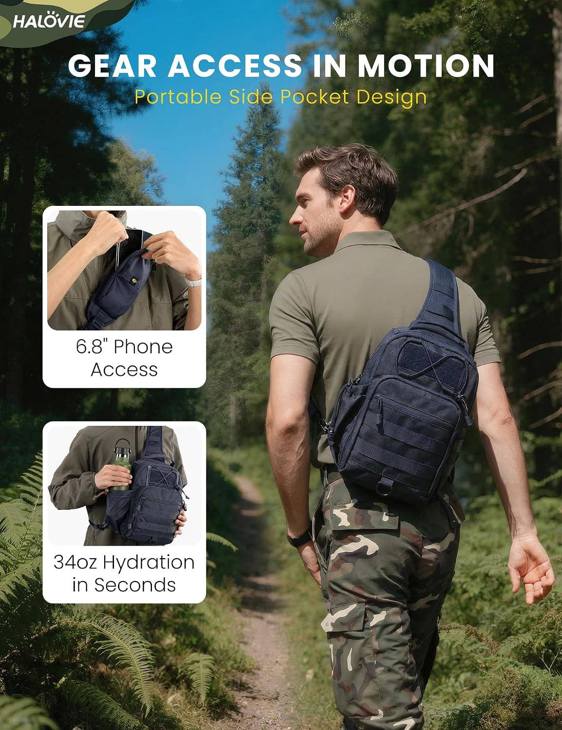 Anti-theft Tactical Sling Bag RFID Black Military Shoulder Bag with Phone Pack EDC Molle Crossbody Bag for men