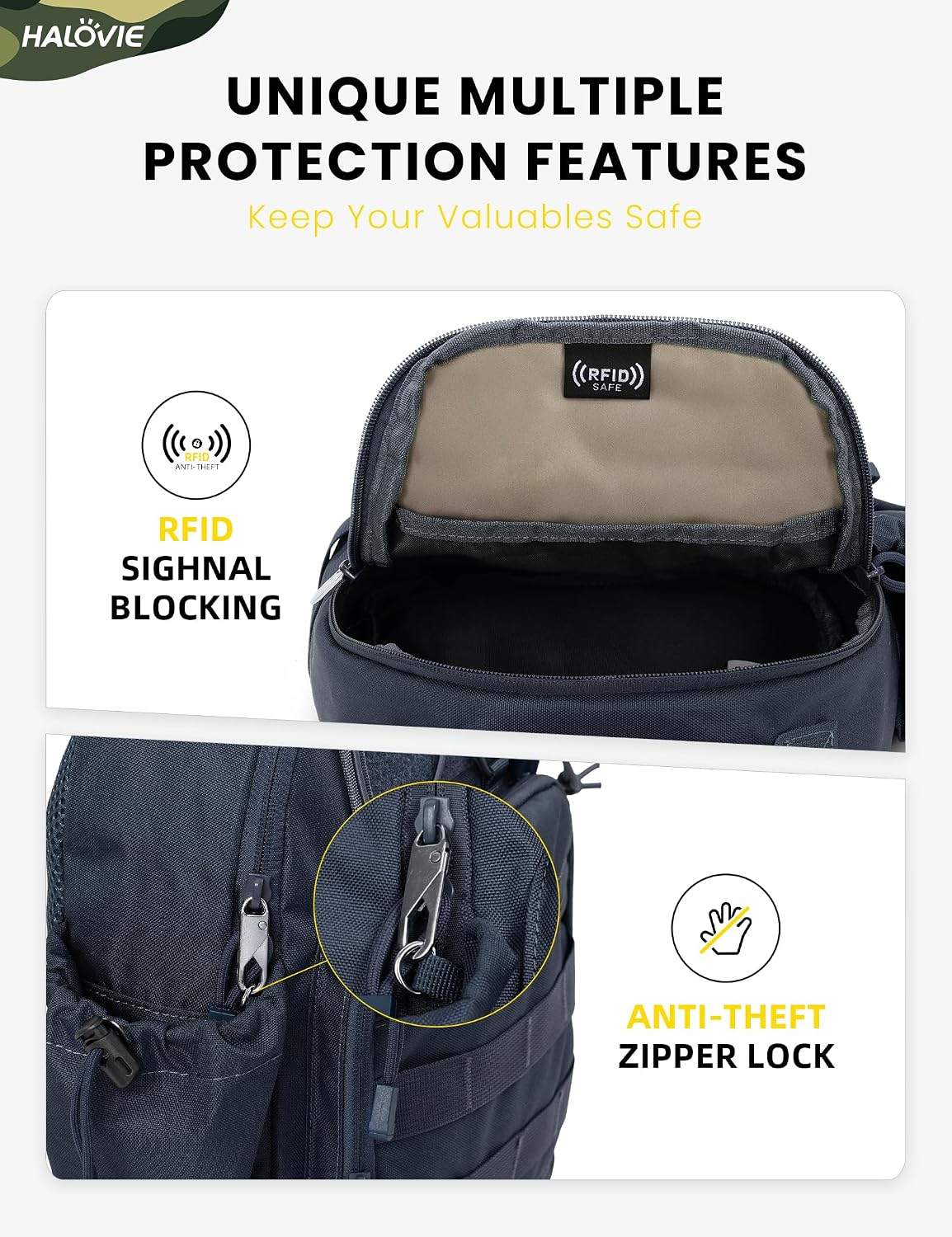 Anti-theft Tactical Sling Bag RFID Black Military Shoulder Bag with Phone Pack EDC Molle Crossbody Bag for men