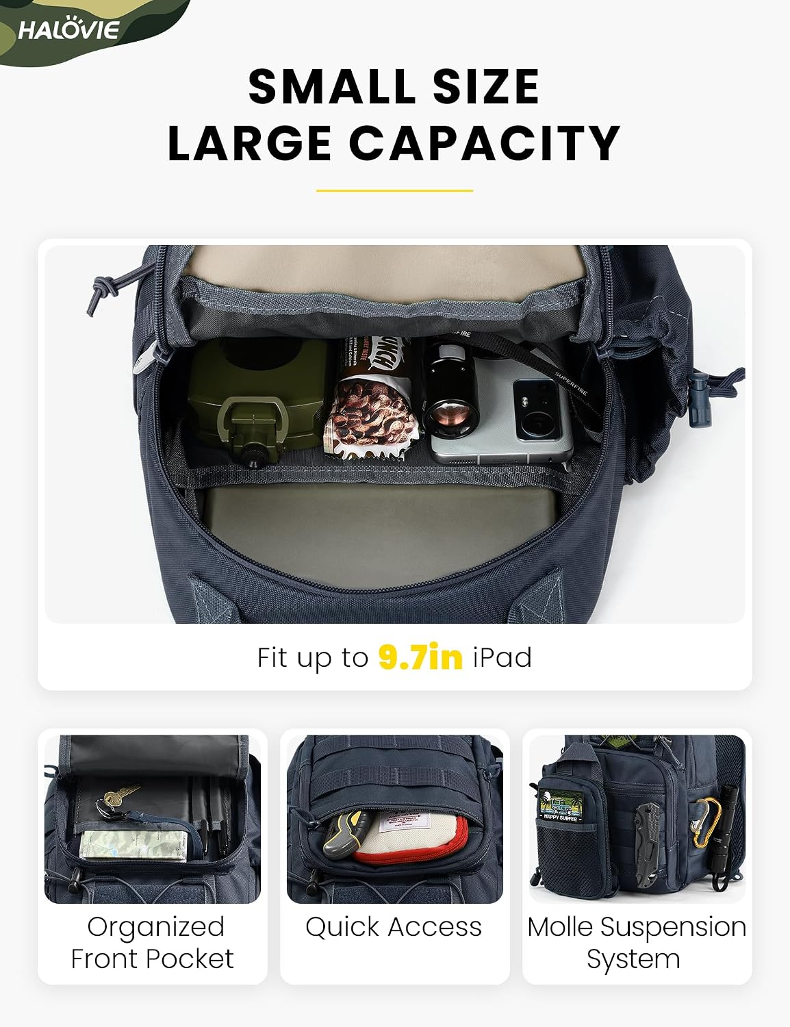 Anti-theft Tactical Sling Bag RFID Black Military Shoulder Bag with Phone Pack EDC Molle Crossbody Bag for men