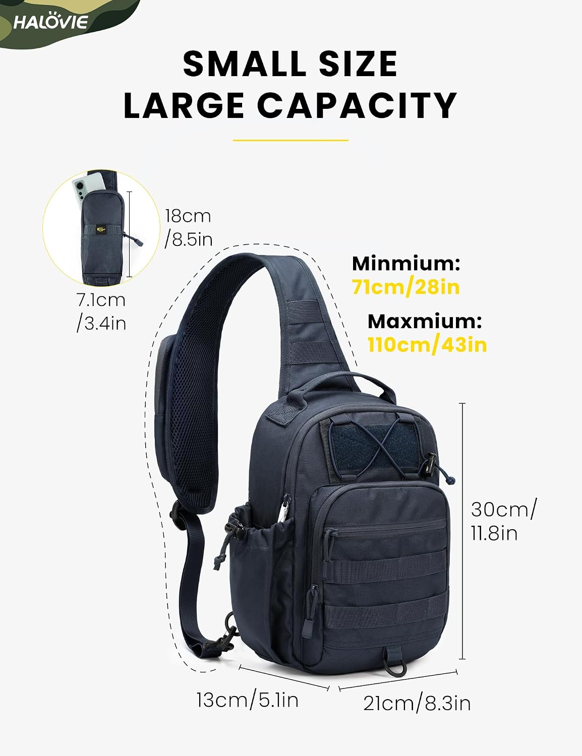 Anti-theft Tactical Sling Bag RFID Black Military Shoulder Bag with Phone Pack EDC Molle Crossbody Bag for men