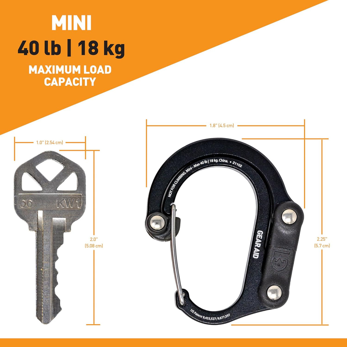 HEROCLIP (Mini) Carabiner Gear Clip and Hook, for Hanging Bags, Purses, Lanterns, Strollers, Tools, Helmets, Water Bottles, and More