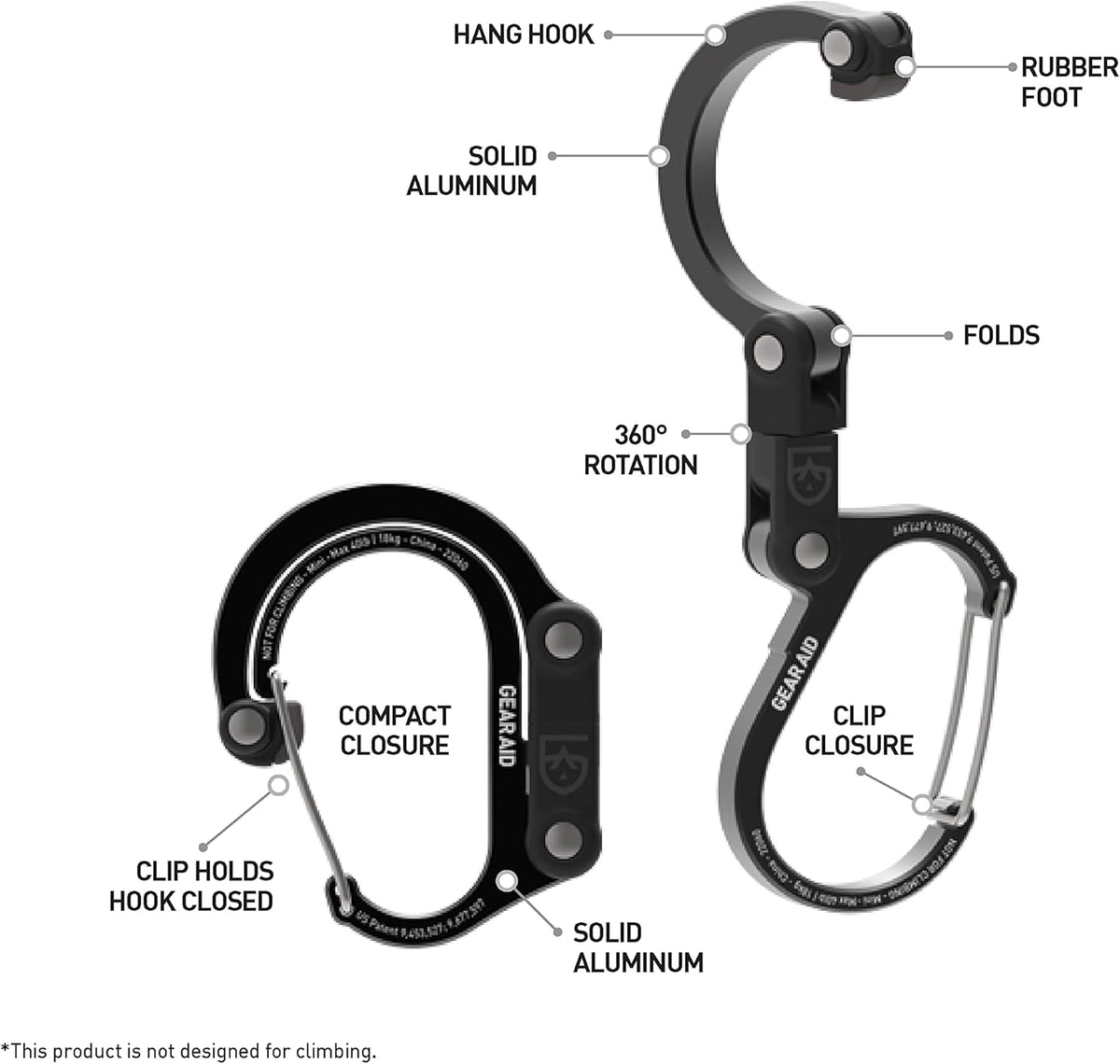HEROCLIP (Mini) Carabiner Gear Clip and Hook, for Hanging Bags, Purses, Lanterns, Strollers, Tools, Helmets, Water Bottles, and More