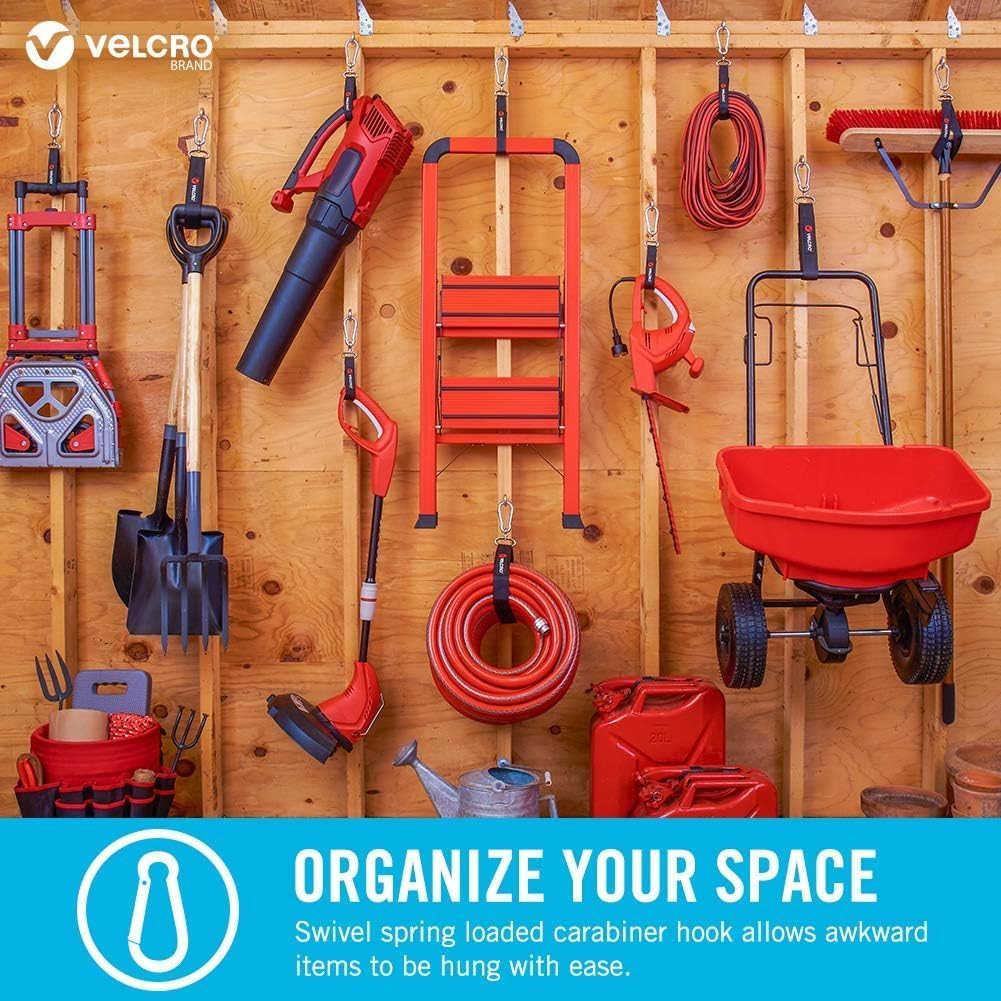 VEL-30196-USA Easy Hang Strap with Carabiner Clip Attach Water Bottles and Accessories to Bikes, Bags and more. Organization for Garden, Shed, RV. Extra Small-1Pk, Black