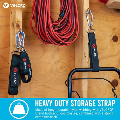 VEL-30196-USA Easy Hang Strap with Carabiner Clip Attach Water Bottles and Accessories to Bikes, Bags and more. Organization for Garden, Shed, RV. Extra Small-1Pk, Black