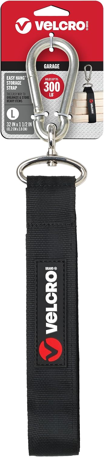 VEL-30196-USA Easy Hang Strap with Carabiner Clip Attach Water Bottles and Accessories to Bikes, Bags and more. Organization for Garden, Shed, RV. Extra Small-1Pk, Black