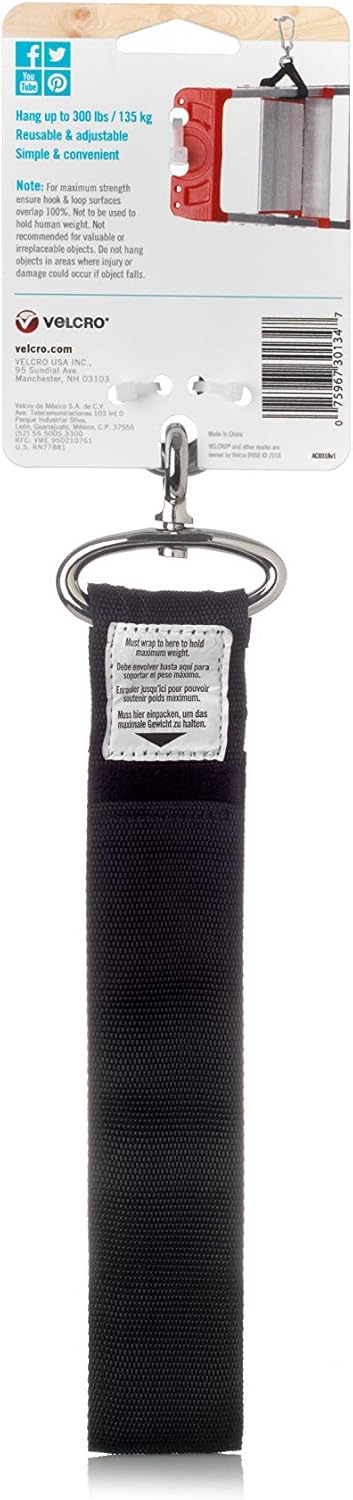 VEL-30196-USA Easy Hang Strap with Carabiner Clip Attach Water Bottles and Accessories to Bikes, Bags and more. Organization for Garden, Shed, RV. Extra Small-1Pk, Black