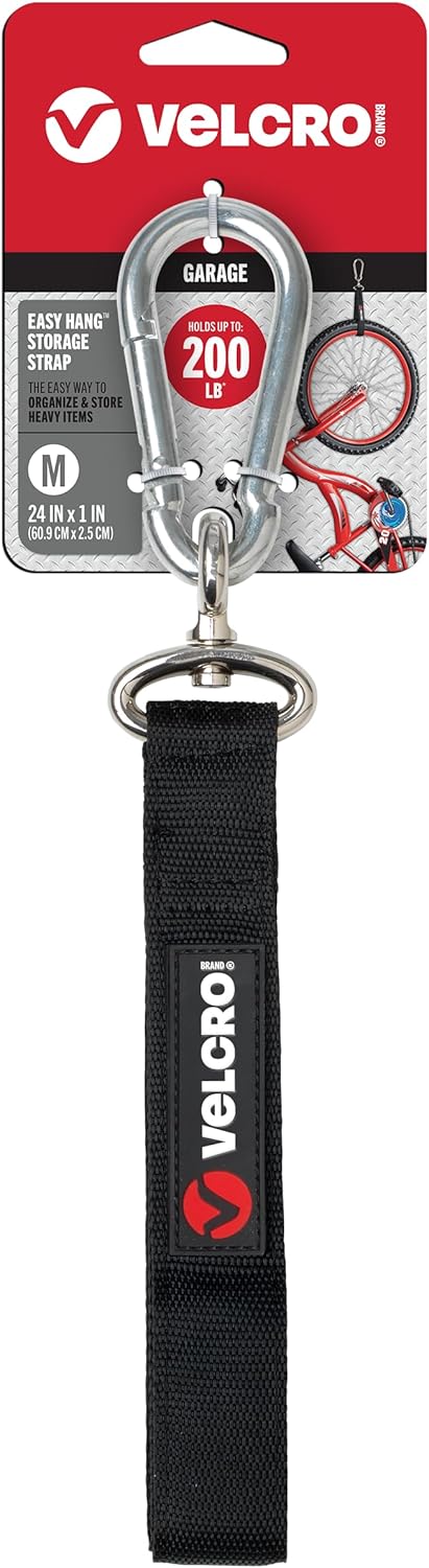 VEL-30196-USA Easy Hang Strap with Carabiner Clip Attach Water Bottles and Accessories to Bikes, Bags and more. Organization for Garden, Shed, RV. Extra Small-1Pk, Black