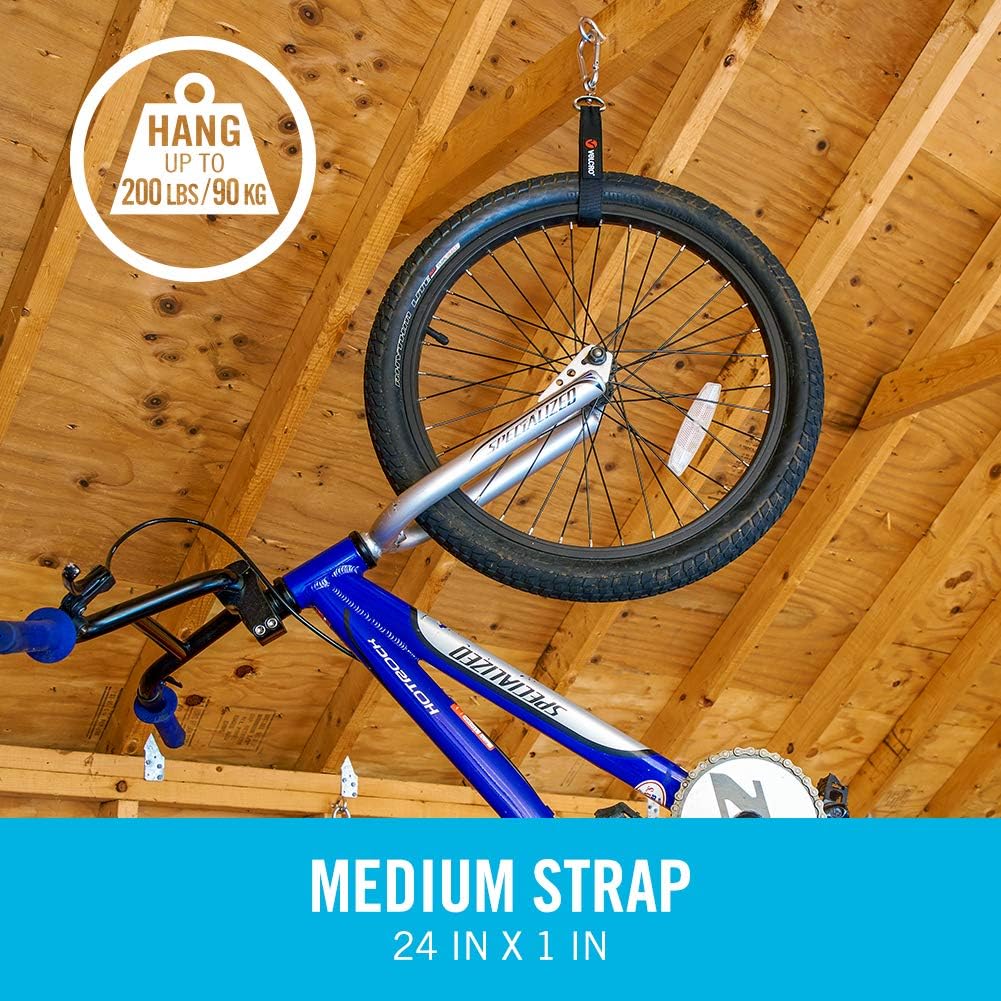 VEL-30196-USA Easy Hang Strap with Carabiner Clip Attach Water Bottles and Accessories to Bikes, Bags and more. Organization for Garden, Shed, RV. Extra Small-1Pk, Black