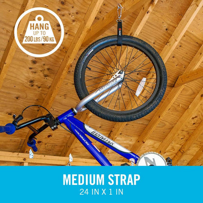 VEL-30196-USA Easy Hang Strap with Carabiner Clip Attach Water Bottles and Accessories to Bikes, Bags and more. Organization for Garden, Shed, RV. Extra Small-1Pk, Black