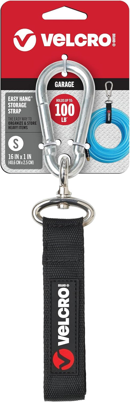 VEL-30196-USA Easy Hang Strap with Carabiner Clip Attach Water Bottles and Accessories to Bikes, Bags and more. Organization for Garden, Shed, RV. Extra Small-1Pk, Black