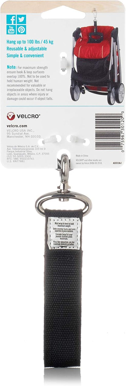VEL-30196-USA Easy Hang Strap with Carabiner Clip Attach Water Bottles and Accessories to Bikes, Bags and more. Organization for Garden, Shed, RV. Extra Small-1Pk, Black