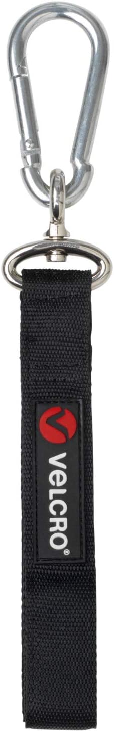 VEL-30196-USA Easy Hang Strap with Carabiner Clip Attach Water Bottles and Accessories to Bikes, Bags and more. Organization for Garden, Shed, RV. Extra Small-1Pk, Black