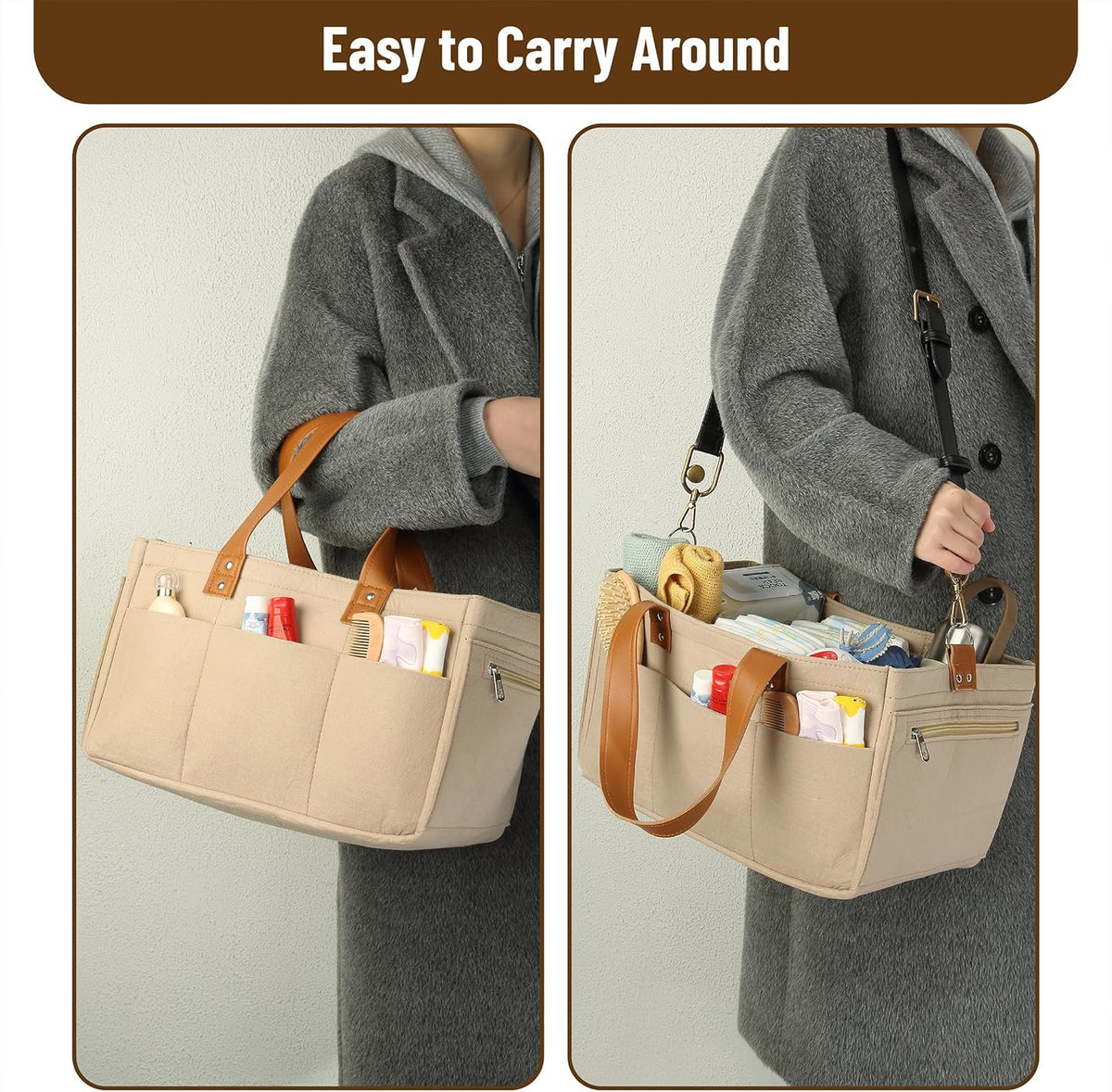 Baby Diaper Caddy Organizer, Leather Strap, Baby Organizer