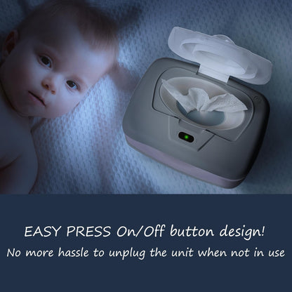 Baby Wet Wipes Warmer & Dispenser, Holder and Case - Purple, Playful/Cute, with Easy Press On/Off Switch, Holds 100 Wipes, Worldwide Use
