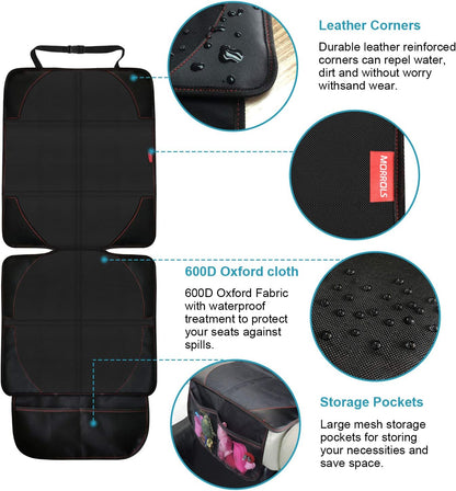 Car Seat Protector, 2 Pack Carseat Protector with Thick Padding, Baby/Pets for Child Car Seat-Mesh Pockets-Waterproof-Universal Size(Black)