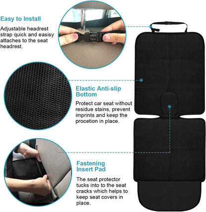 Car Seat Protector, 2 Pack Carseat Protector with Thick Padding, Baby/Pets for Child Car Seat-Mesh Pockets-Waterproof-Universal Size(Black)