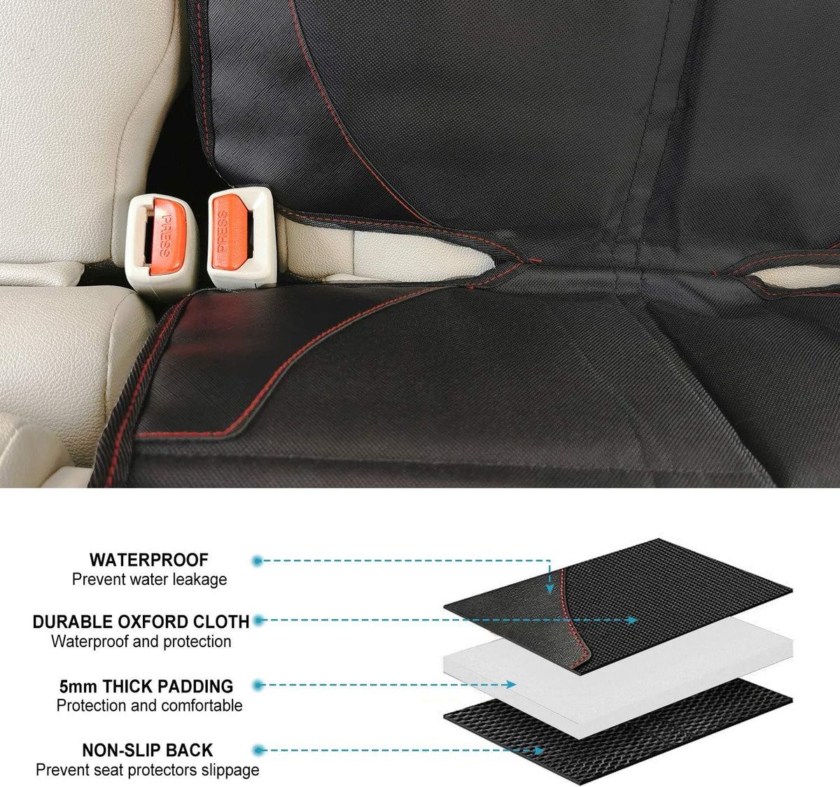 Car Seat Protector, 2 Pack Carseat Protector with Thick Padding, Baby/Pets for Child Car Seat-Mesh Pockets-Waterproof-Universal Size(Black)