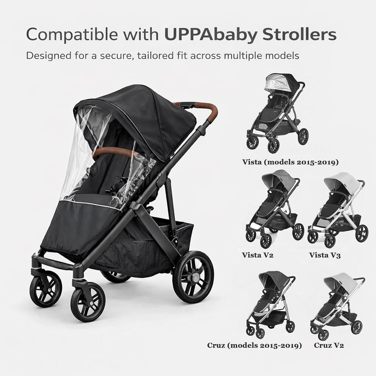 Rain Cover Fits for UPPAbaby Vista/Vista V2/Vista V3/Cruz/Cruz V2 Stroller – Windproof Weather Shield with Zipper Window & Air Vents, All-Season Stroller Rain Protector