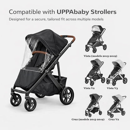 Rain Cover Fits for UPPAbaby Vista/Vista V2/Vista V3/Cruz/Cruz V2 Stroller – Windproof Weather Shield with Zipper Window & Air Vents, All-Season Stroller Rain Protector