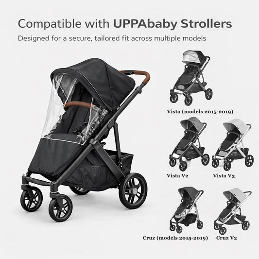 Rain Cover Fits for UPPAbaby Vista/Vista V2/Vista V3/Cruz/Cruz V2 Stroller – Windproof Weather Shield with Zipper Window & Air Vents, All-Season Stroller Rain Protector
