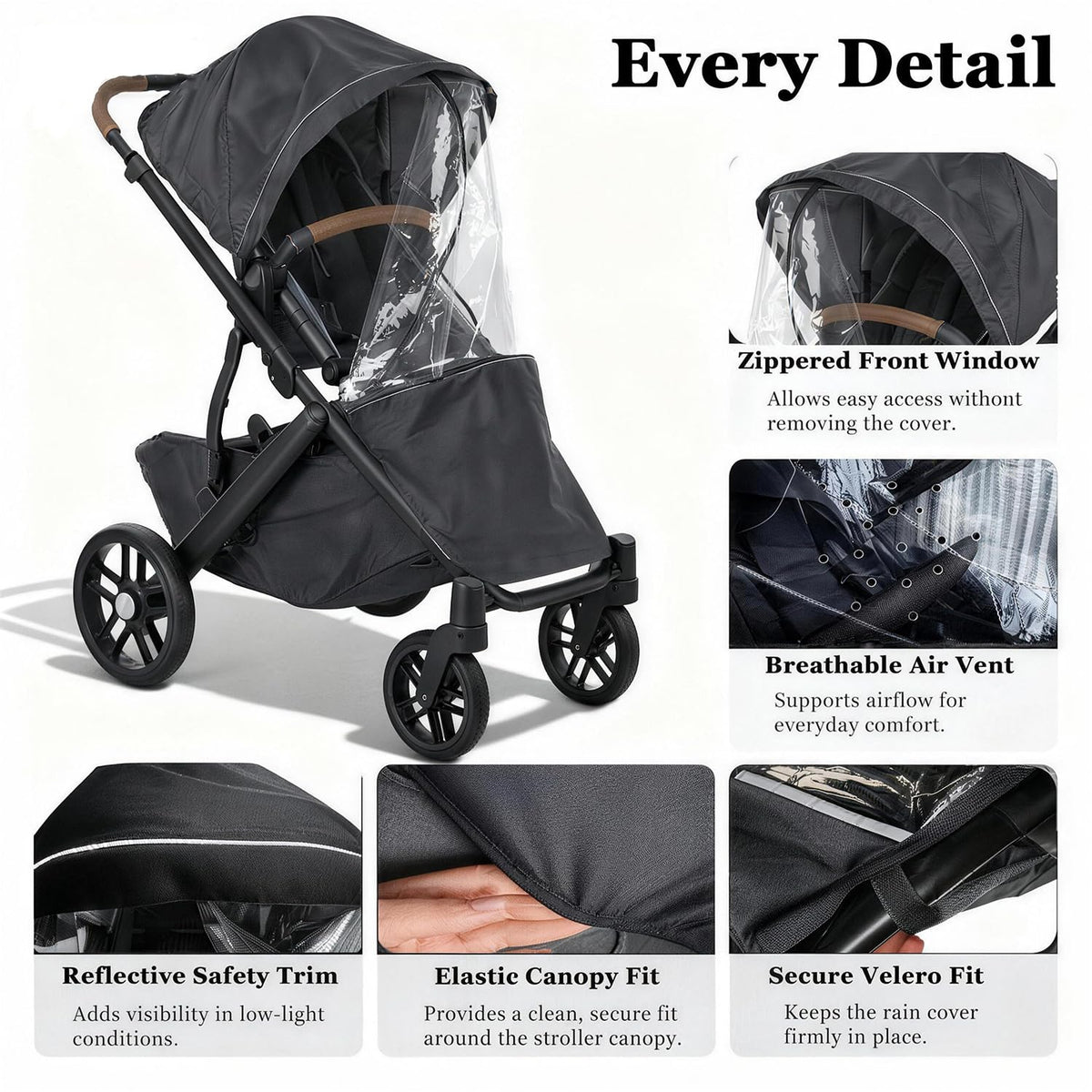 Rain Cover Fits for UPPAbaby Vista/Vista V2/Vista V3/Cruz/Cruz V2 Stroller – Windproof Weather Shield with Zipper Window & Air Vents, All-Season Stroller Rain Protector