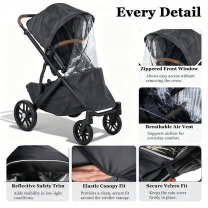 Rain Cover Fits for UPPAbaby Vista/Vista V2/Vista V3/Cruz/Cruz V2 Stroller – Windproof Weather Shield with Zipper Window & Air Vents, All-Season Stroller Rain Protector