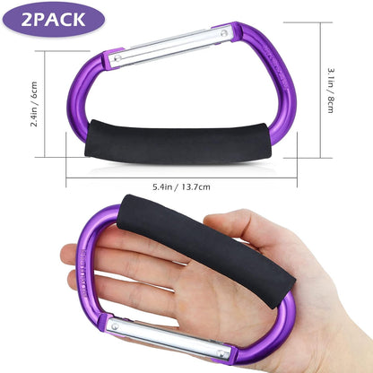 Strong Large Durable Buggy Carabiner Stroller Hooks Mummy Clip Pram Pushchair Grocery or Shopping and Plastic Bags Holder, 2 Pack Purple