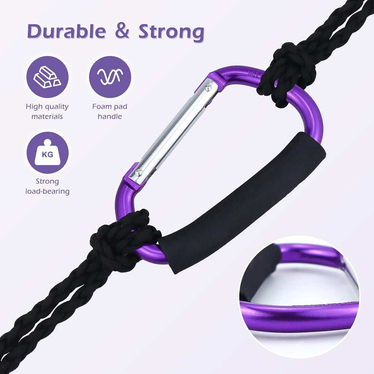 Strong Large Durable Buggy Carabiner Stroller Hooks Mummy Clip Pram Pushchair Grocery or Shopping and Plastic Bags Holder, 2 Pack Purple