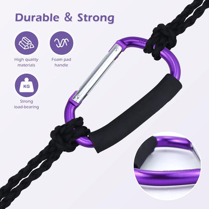 Strong Large Durable Buggy Carabiner Stroller Hooks Mummy Clip Pram Pushchair Grocery or Shopping and Plastic Bags Holder, 2 Pack Purple