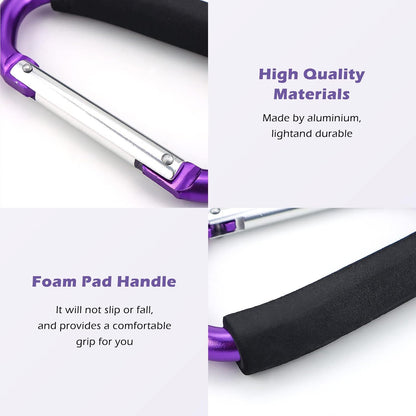 Strong Large Durable Buggy Carabiner Stroller Hooks Mummy Clip Pram Pushchair Grocery or Shopping and Plastic Bags Holder, 2 Pack Purple