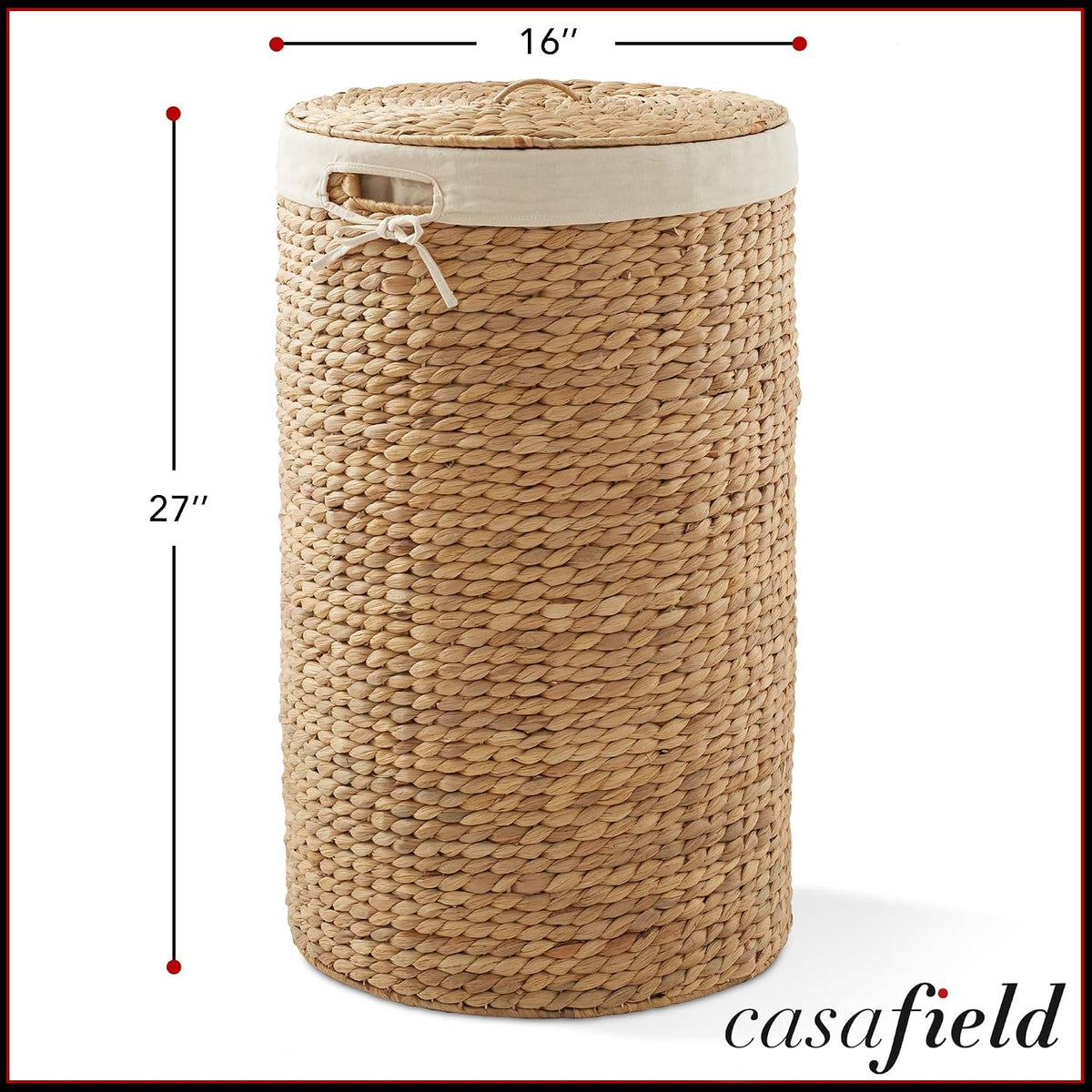 Round Laundry Hamper with Lid and Removable Liner Bag - Natural, Woven Water Hyacinth Wicker Laundry Basket for Clothes and Towels