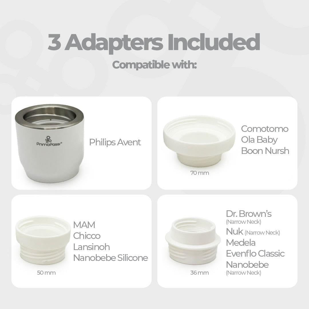 Portable Bottle Warmer on the Go, Travel Breastmilk & Water Bottle Warmer, Small, Lightweight & Fast - White | Adapters Included for Major Baby Bottle Brands