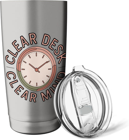Clear Desk Clear Mind Funny Organizer Productivity Stainless Steel Insulated Tumbler