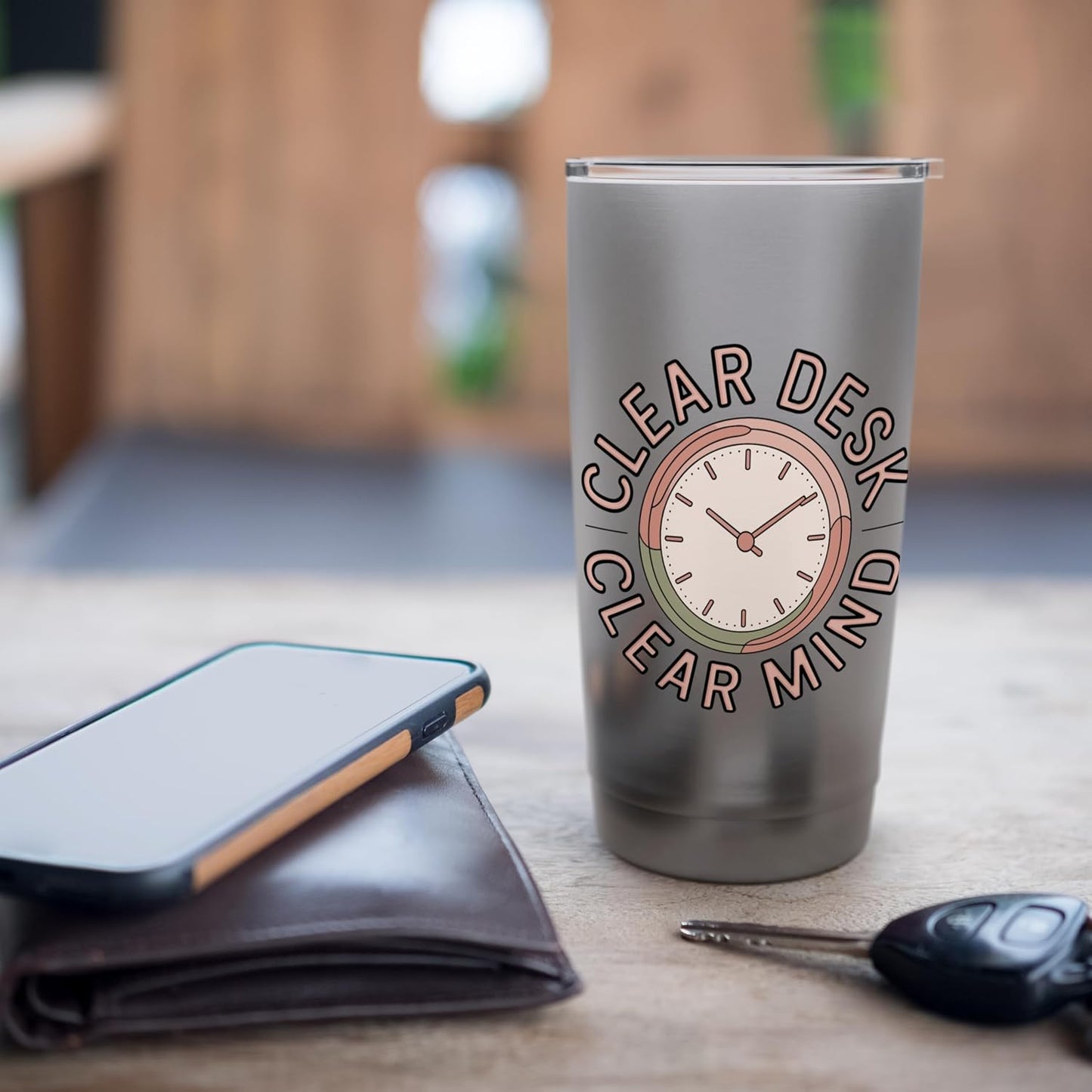 Clear Desk Clear Mind Funny Organizer Productivity Stainless Steel Insulated Tumbler