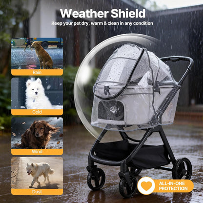 Beberoad Unisize Pet Stroller Rain Cover - Foldable Clear Protection for Snow, Wind & Rain, Suitable for X2/X3/T5/T6/X5 & Various Stroller Models