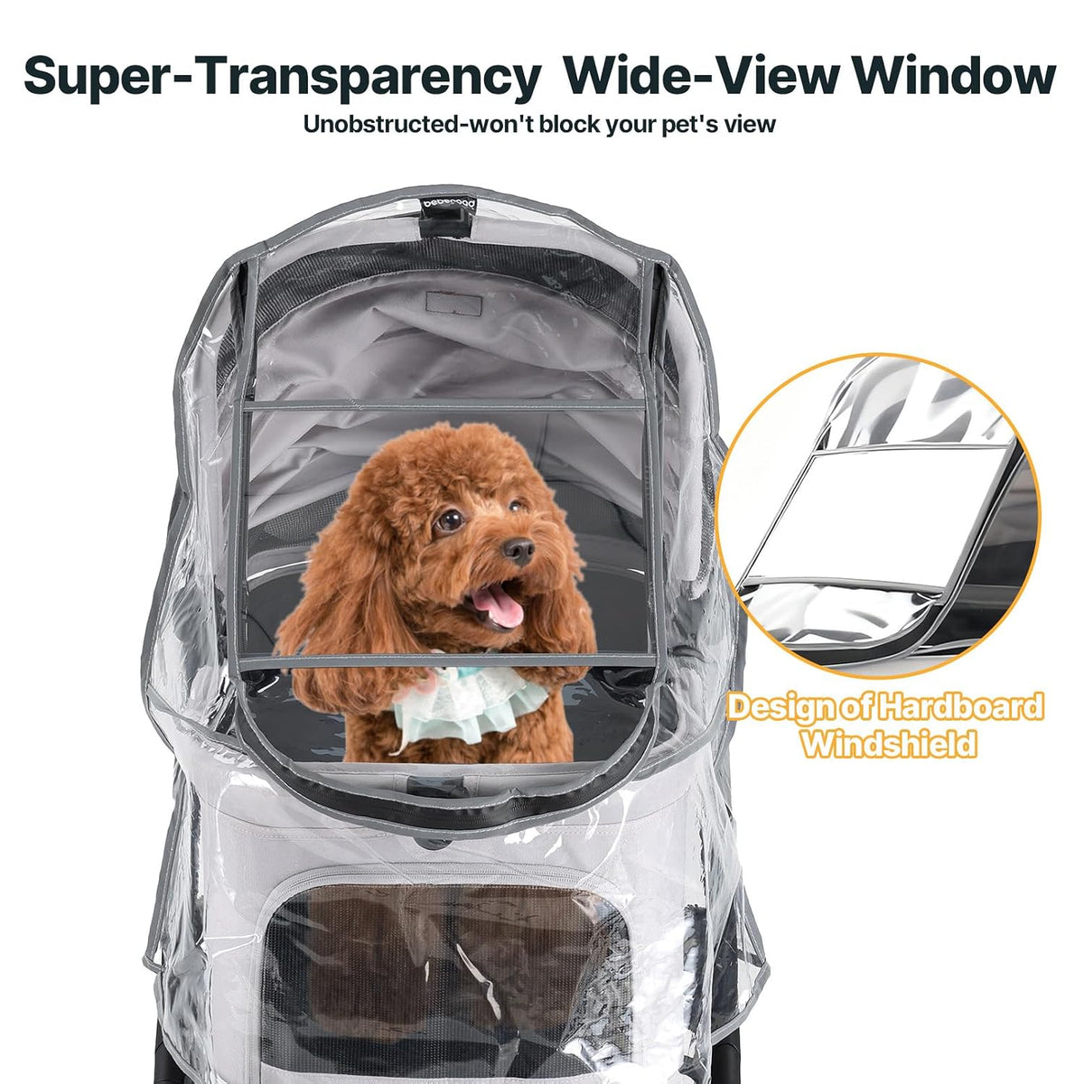 Beberoad Unisize Pet Stroller Rain Cover - Foldable Clear Protection for Snow, Wind & Rain, Suitable for X2/X3/T5/T6/X5 & Various Stroller Models