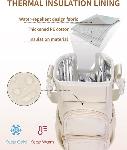 30/40oz Crossbody Water Bottle Holder Anti-Tip Tumbler Carrier | Lightweight Bottle Sling Fits Handled Tumbler w/ Phone Pocket, Adjustable Strap, Insulated Lining, Hands-free for Hiking Gym