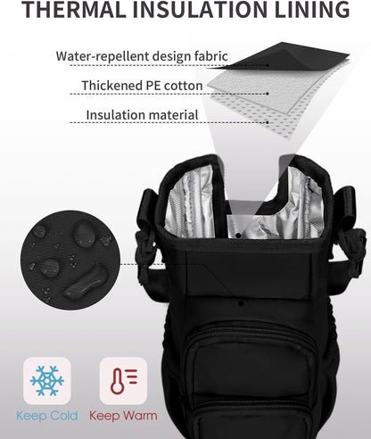 30/40oz Crossbody Water Bottle Holder Anti-Tip Tumbler Carrier | Lightweight Bottle Sling Fits Handled Tumbler w/ Phone Pocket, Adjustable Strap, Insulated Lining, Hands-free for Hiking Gym