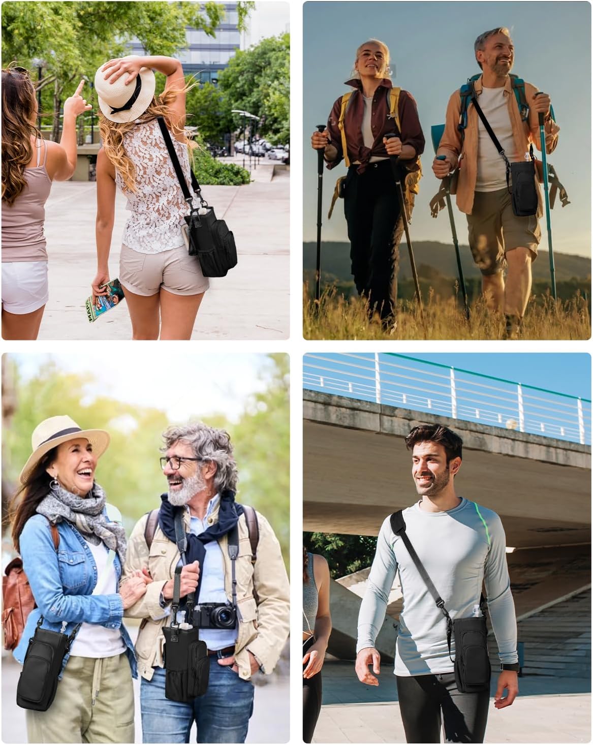30/40oz Crossbody Water Bottle Holder Anti-Tip Tumbler Carrier | Lightweight Bottle Sling Fits Handled Tumbler w/ Phone Pocket, Adjustable Strap, Insulated Lining, Hands-free for Hiking Gym
