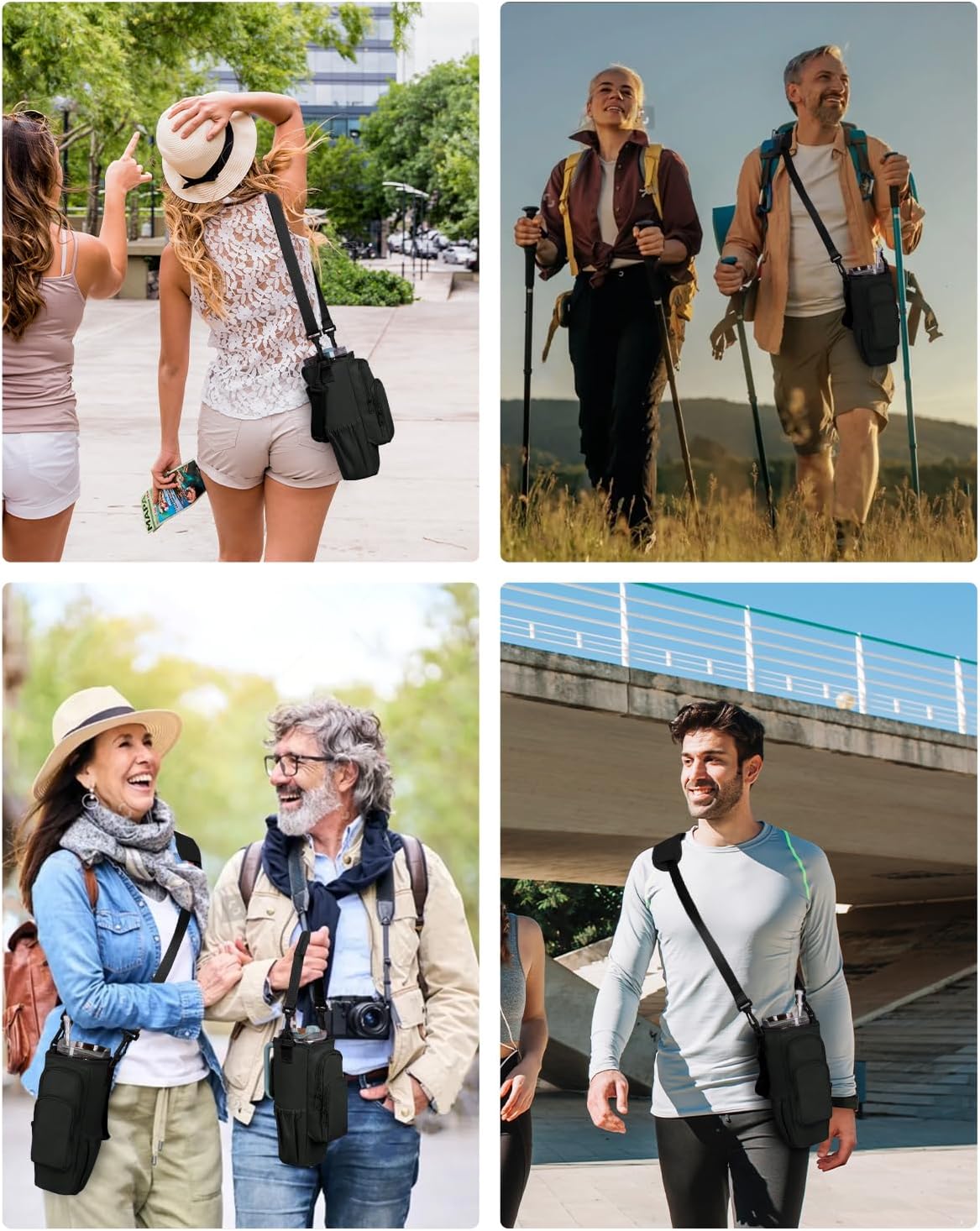 30/40oz Crossbody Water Bottle Holder Anti-Tip Tumbler Carrier | Lightweight Bottle Sling Fits Handled Tumbler w/ Phone Pocket, Adjustable Strap, Insulated Lining, Hands-free for Hiking Gym