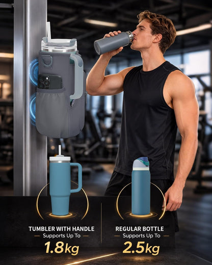 30/40oz Crossbody Water Bottle Holder Anti-Tip Tumbler Carrier | Lightweight Bottle Sling Fits Handled Tumbler w/ Phone Pocket, Adjustable Strap, Insulated Lining, Hands-free for Hiking Gym
