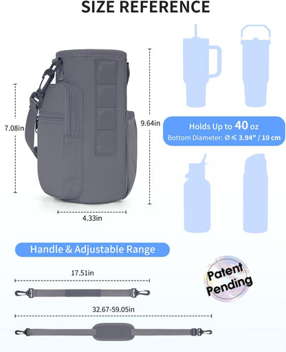 30/40oz Crossbody Water Bottle Holder Anti-Tip Tumbler Carrier | Lightweight Bottle Sling Fits Handled Tumbler w/ Phone Pocket, Adjustable Strap, Insulated Lining, Hands-free for Hiking Gym