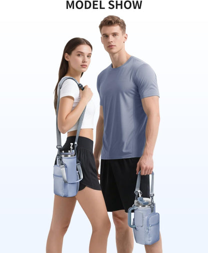 30/40oz Crossbody Water Bottle Holder Anti-Tip Tumbler Carrier | Lightweight Bottle Sling Fits Handled Tumbler w/ Phone Pocket, Adjustable Strap, Insulated Lining, Hands-free for Hiking Gym