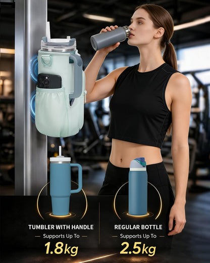 30/40oz Crossbody Water Bottle Holder Anti-Tip Tumbler Carrier | Lightweight Bottle Sling Fits Handled Tumbler w/ Phone Pocket, Adjustable Strap, Insulated Lining, Hands-free for Hiking Gym