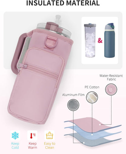 30/40oz Crossbody Water Bottle Holder Anti-Tip Tumbler Carrier | Lightweight Bottle Sling Fits Handled Tumbler w/ Phone Pocket, Adjustable Strap, Insulated Lining, Hands-free for Hiking Gym