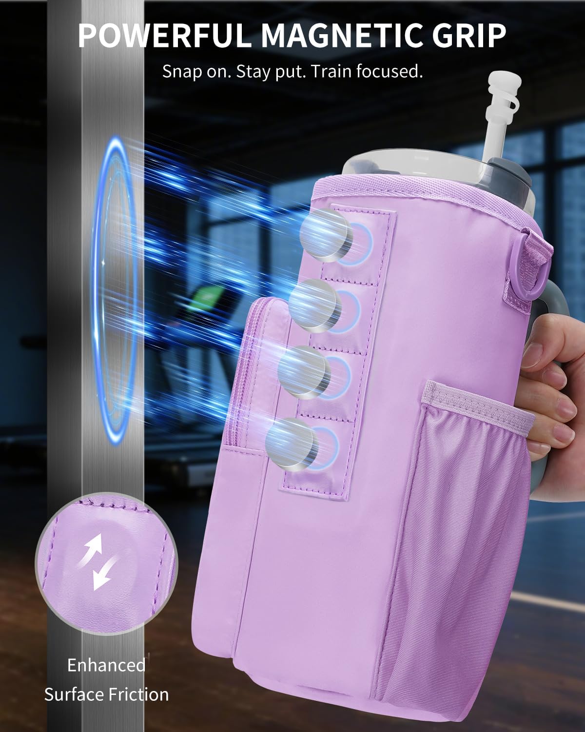 30/40oz Crossbody Water Bottle Holder Anti-Tip Tumbler Carrier | Lightweight Bottle Sling Fits Handled Tumbler w/ Phone Pocket, Adjustable Strap, Insulated Lining, Hands-free for Hiking Gym
